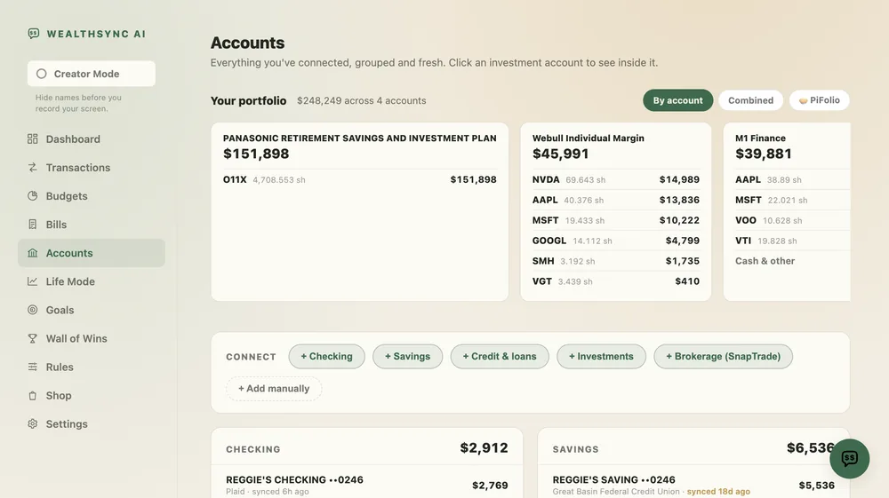 The WealthSync AI sign in screen in a web browser